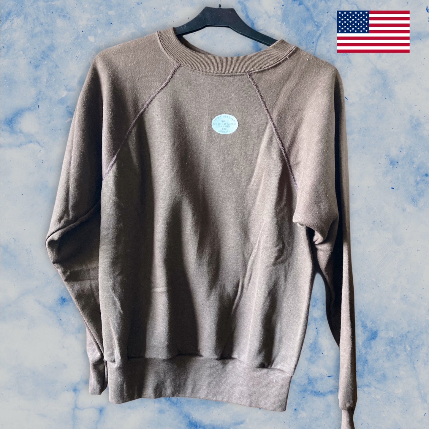 Vtg 1980s Deadstock Raglan Sweatshirt Made in U.S.A. Brown Small