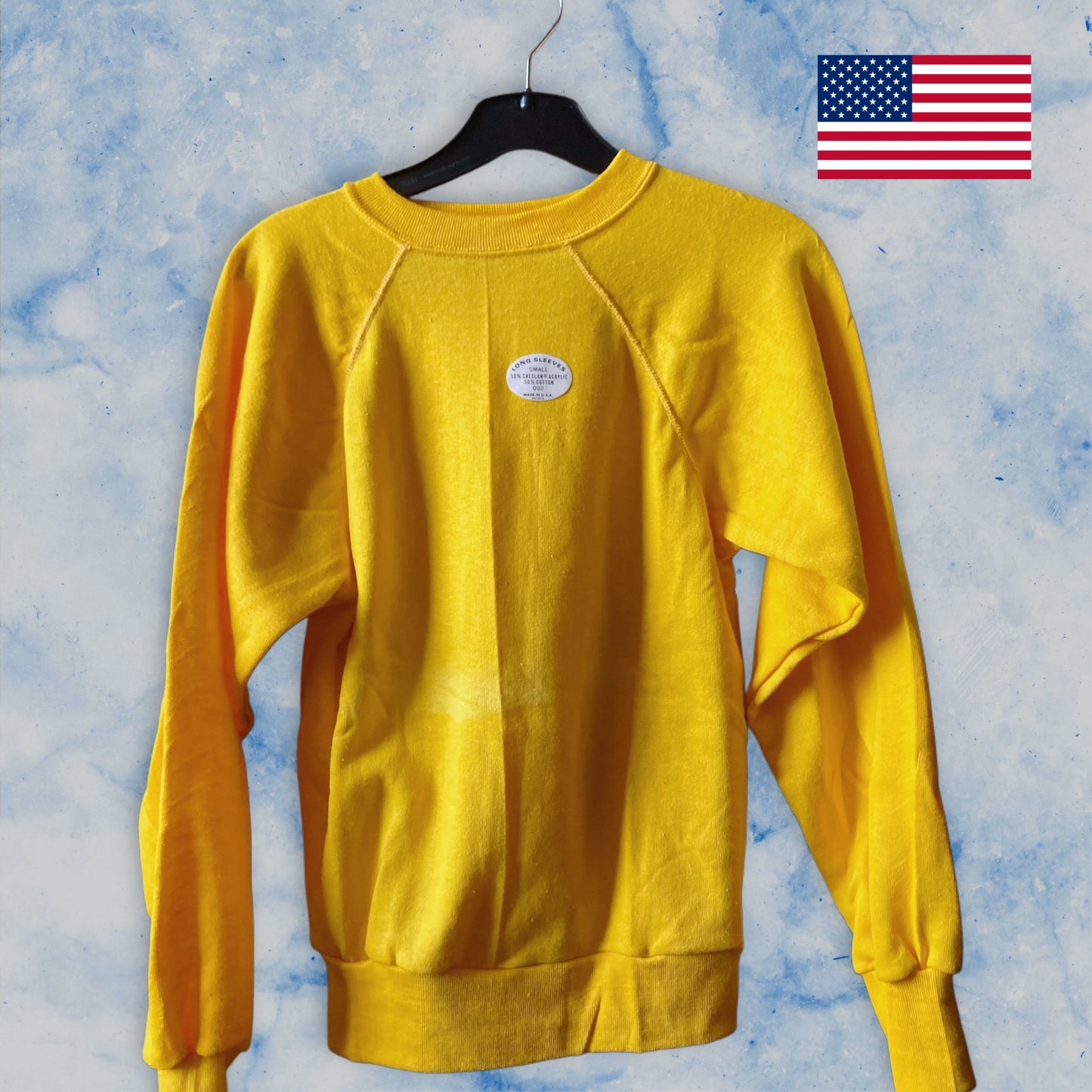 Vtg 1980s Deadstock Raglan Sweatshirt Made in U.S.A. Yellow XS