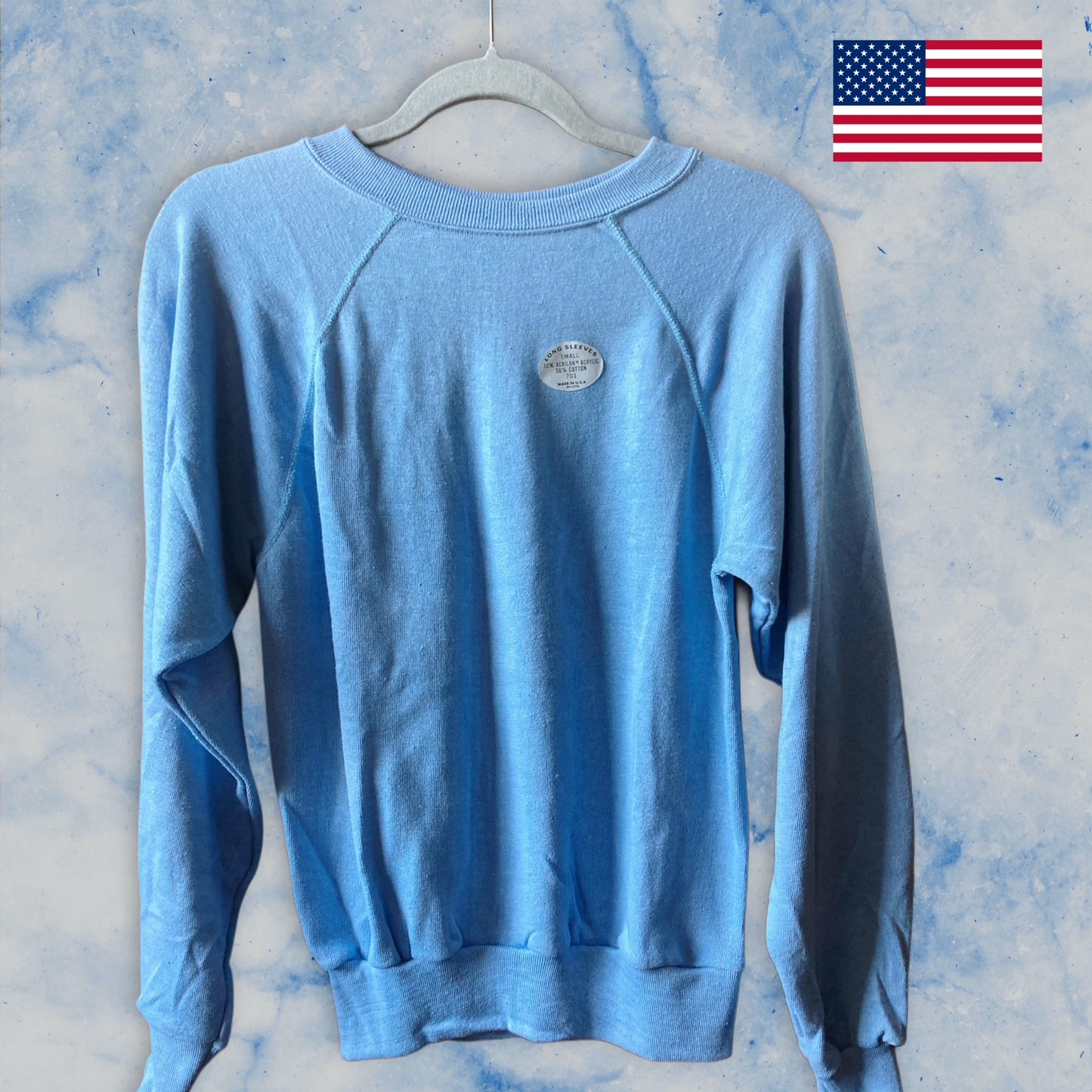Vtg 1980s Deadstock Raglan Sweatshirt Made in U.S.A. light blue Small