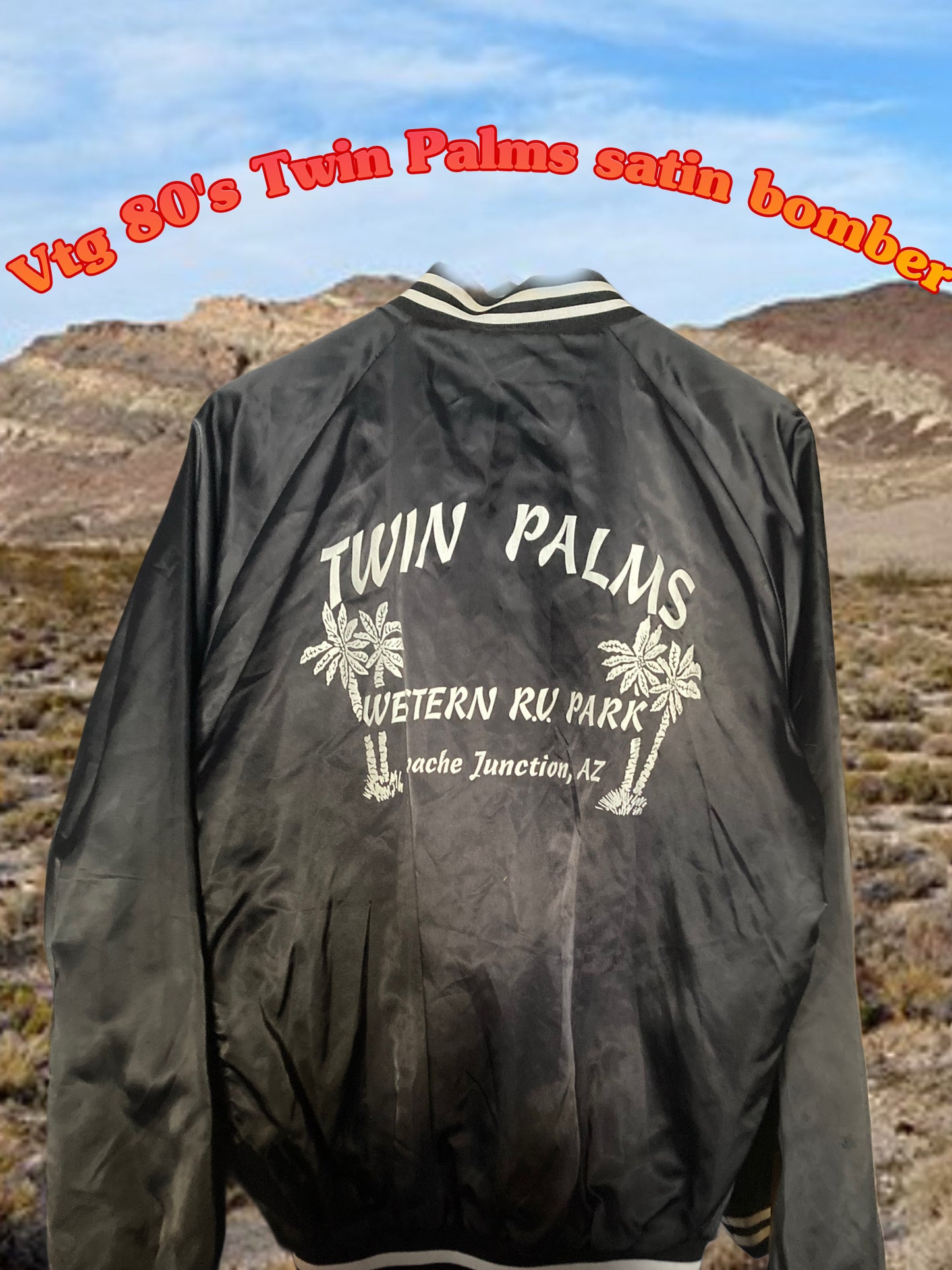 Vtg 80's Twin Palms satin bomber sz Small
