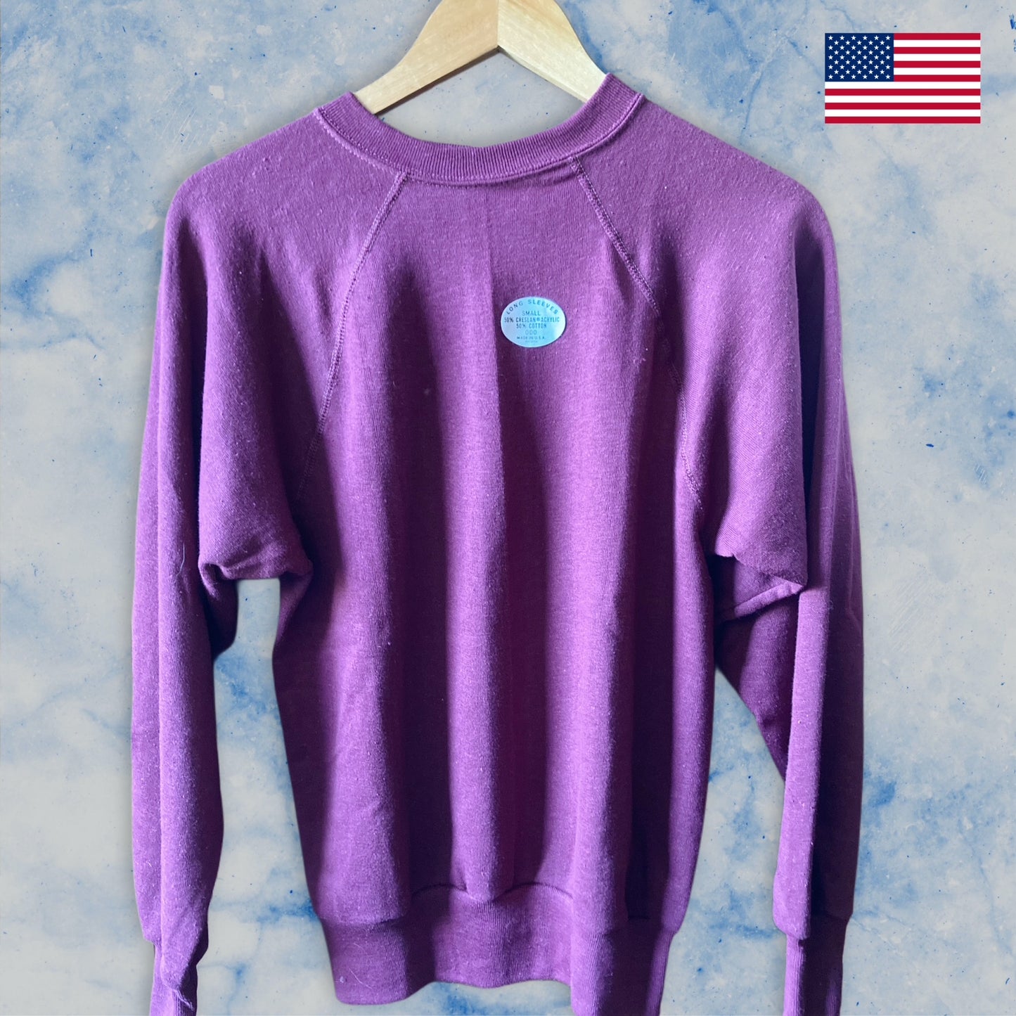 Vtg 1980s Deadstock Raglan Sweatshirt Made in U.S.A. burgundy Small