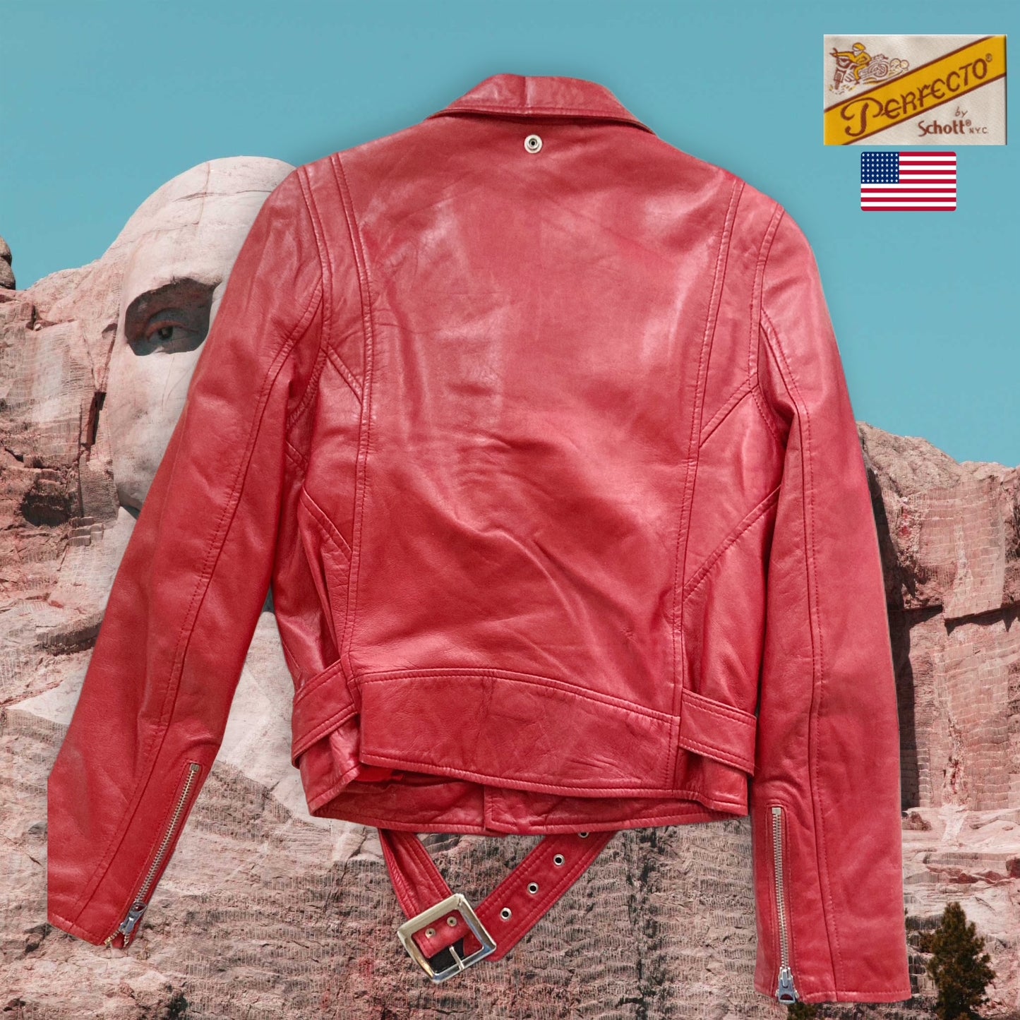 Red Leather Schott NYC Perfecto jacket sz XS